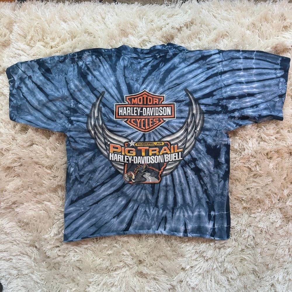 Cropped Harley Davidson T-Shirt Single Stitch Tie Dye Biker Vintage 2006 Medium